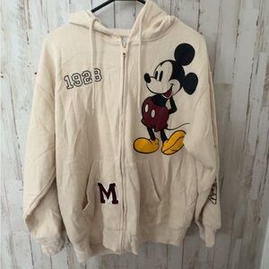 Disney Mickey Mouse Ivory Zip Hoodie 🧥🐭 Vintage Varsity Style Size Medium